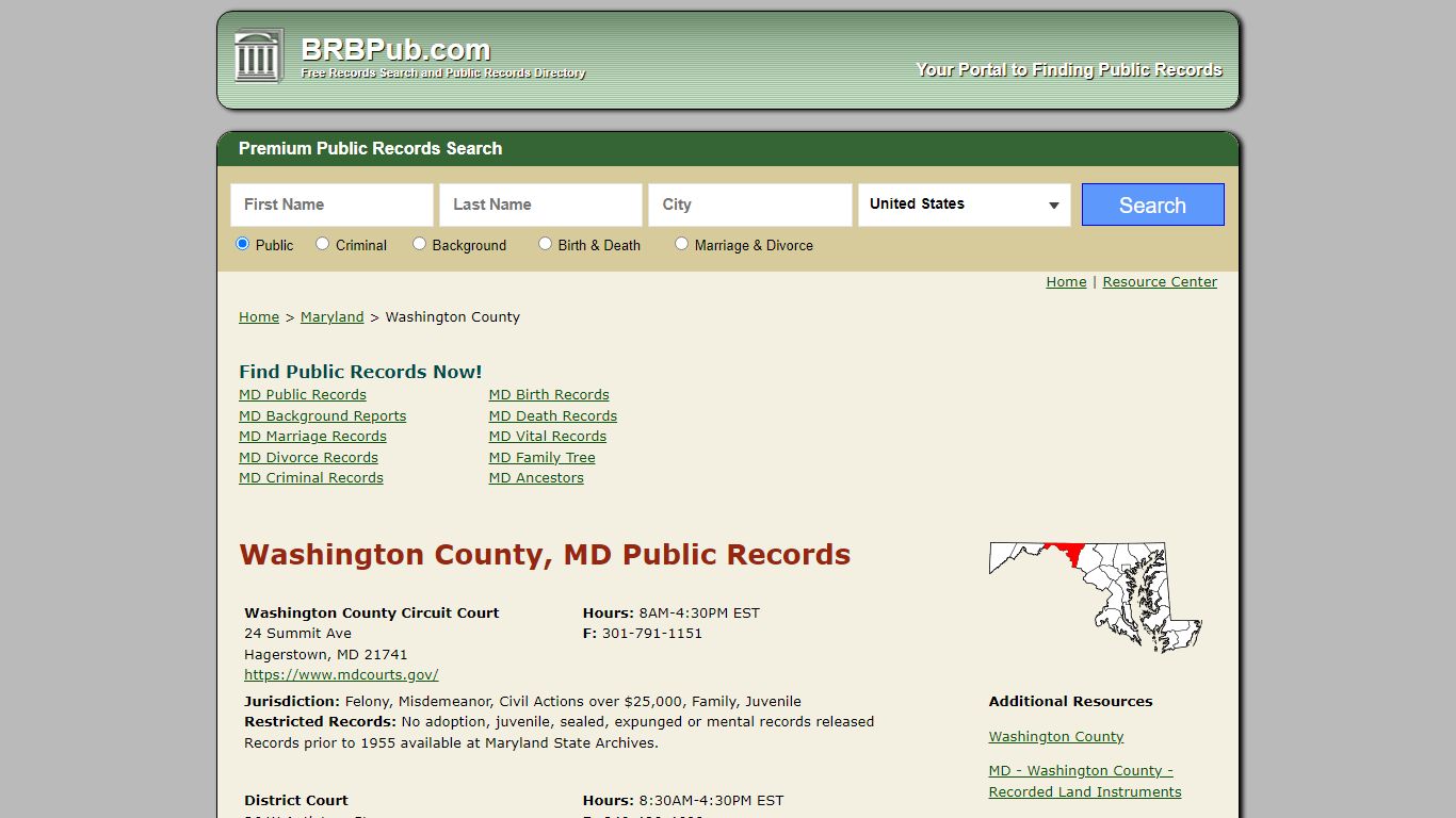 Washington County, MD Public Records - BRB Pub