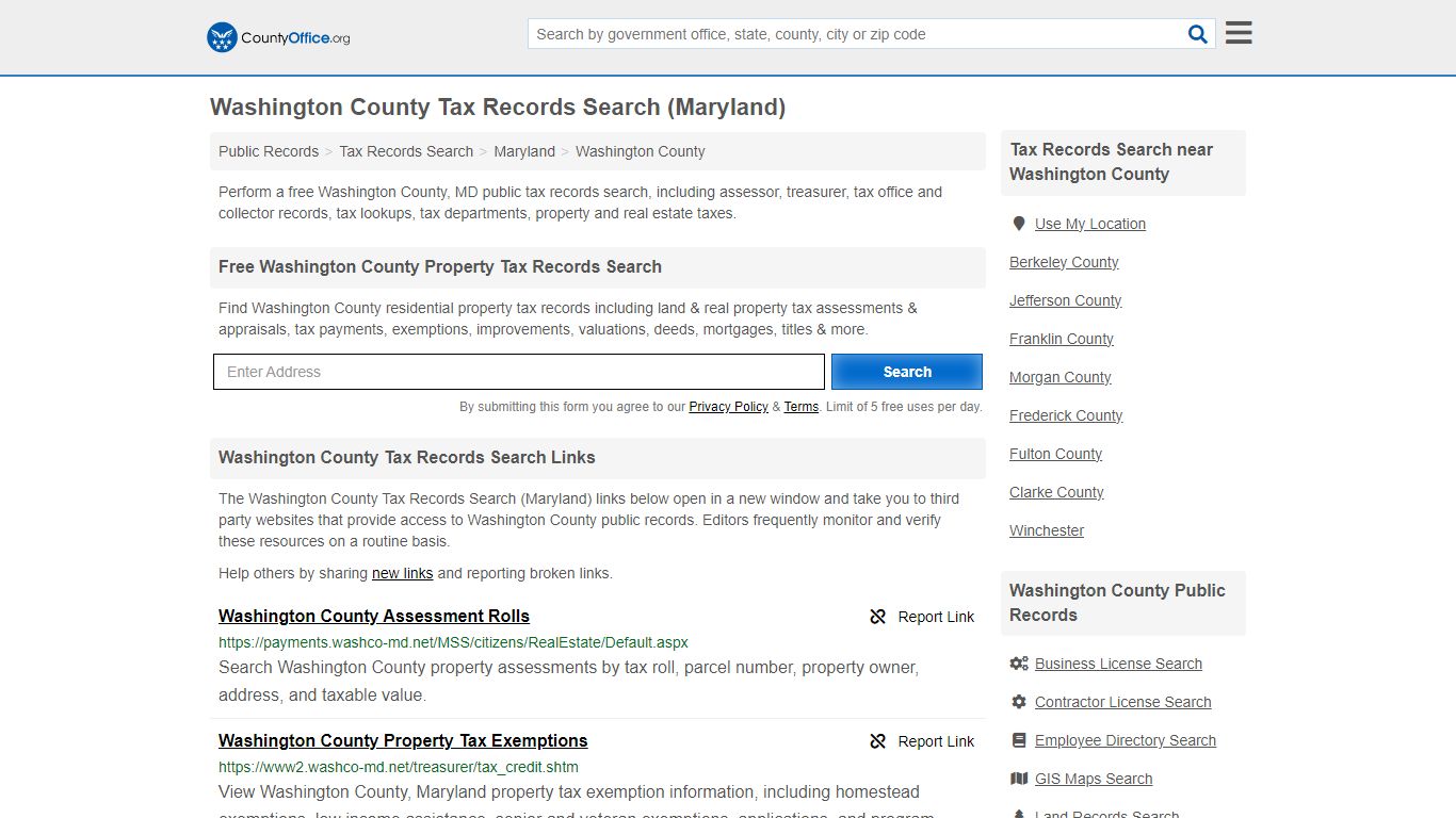 Washington County Tax Records Search (Maryland) - County Office